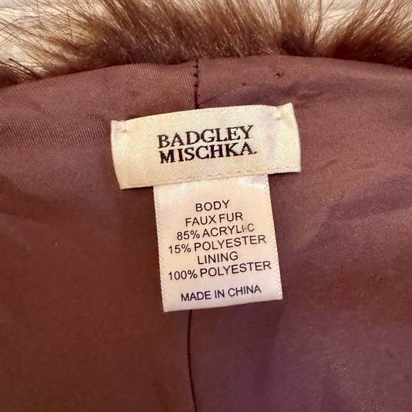 Badgley Mischka Brown Faux Fur Shawl - Picture 3 of 4